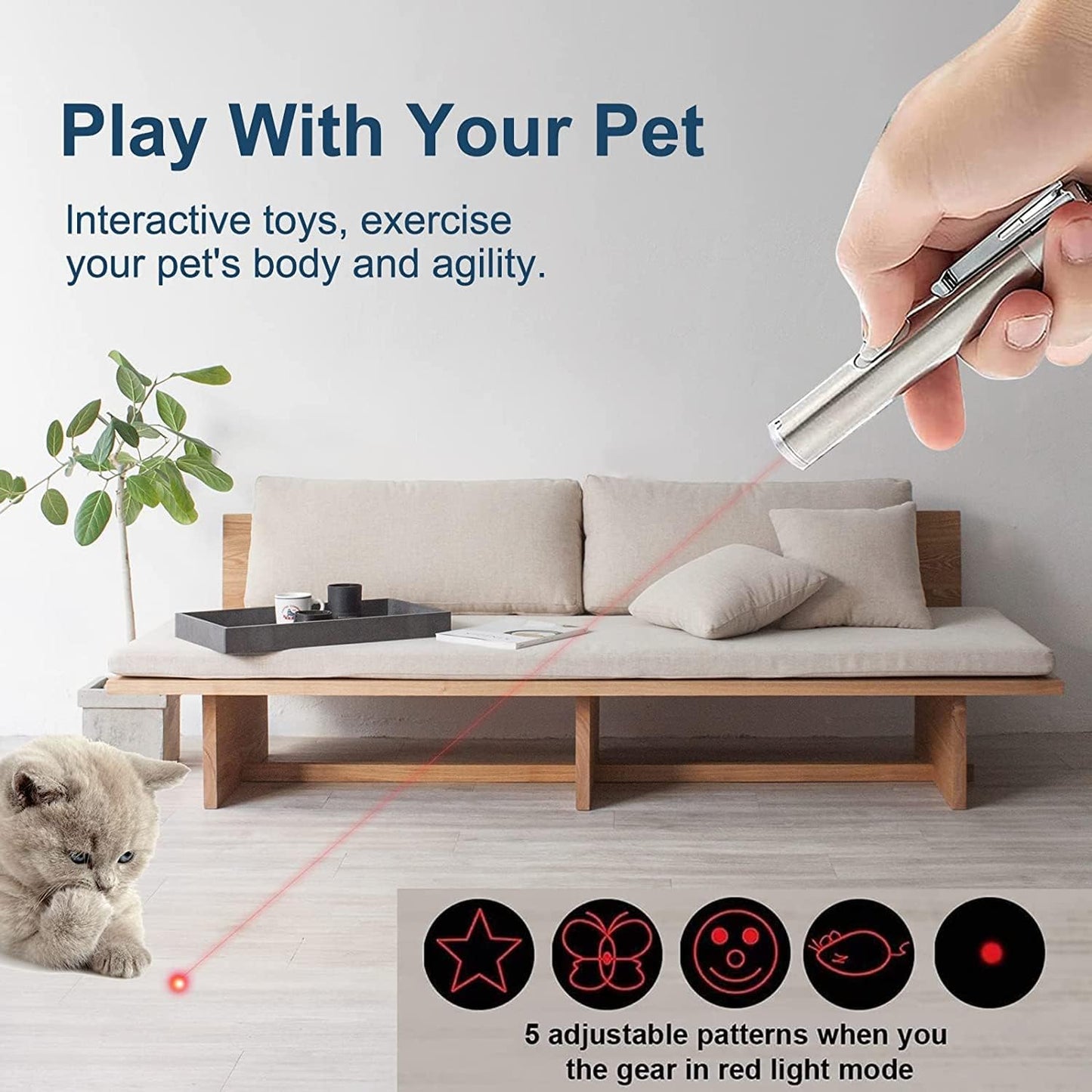 Cat Laser Toys Pointer for Indoor, Cat Mouse Toys Wand Red Light Pet Interactive Toys to Keep Cat Busy, for Kitten Cat Dog Chase Play